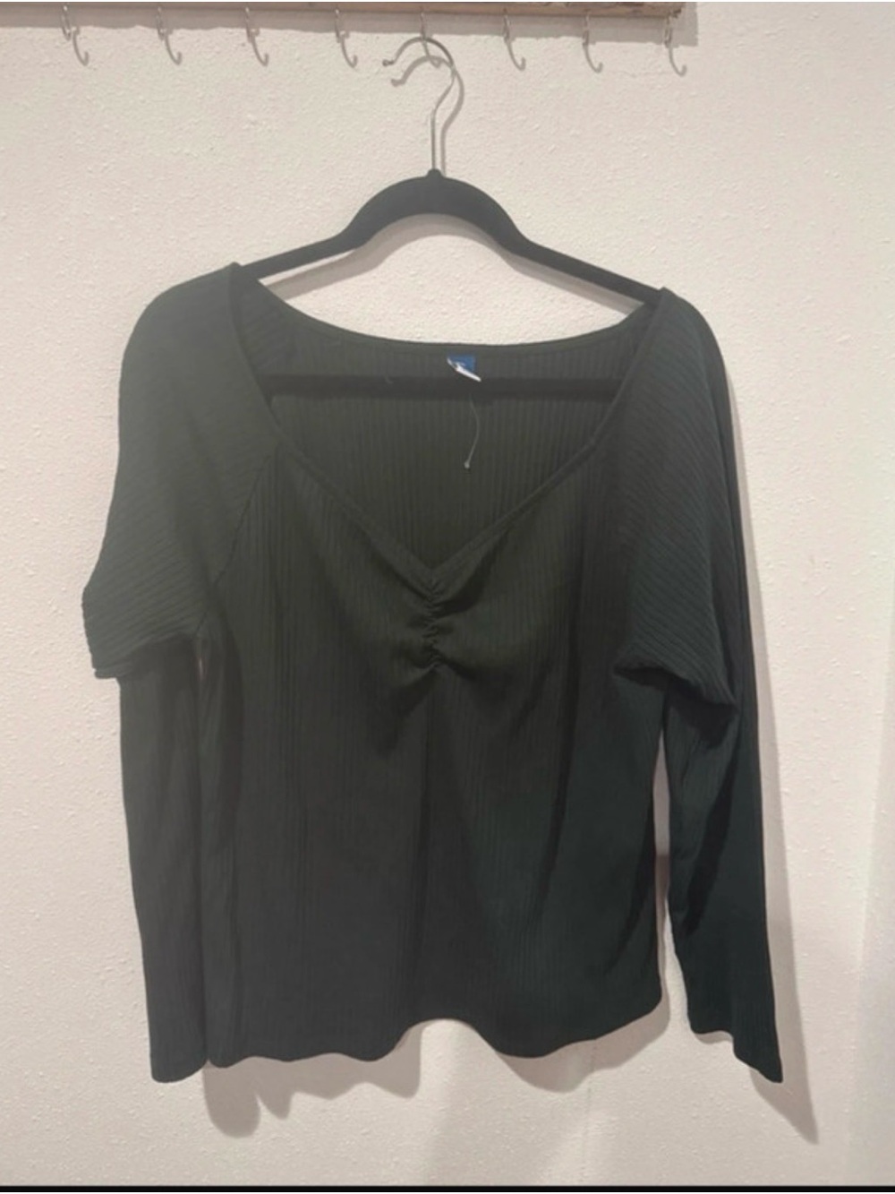 Old Navy Dark Green Ribbed V-Neck Long Sleeve Top